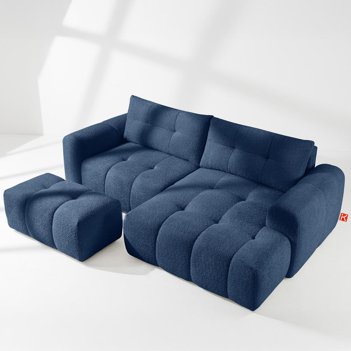 ECKSOFA RECHTS RAVIA, Bouclé, Marineblau - Dunkelblau, Holz/Textil (256/104cm) - KONSIMO®
