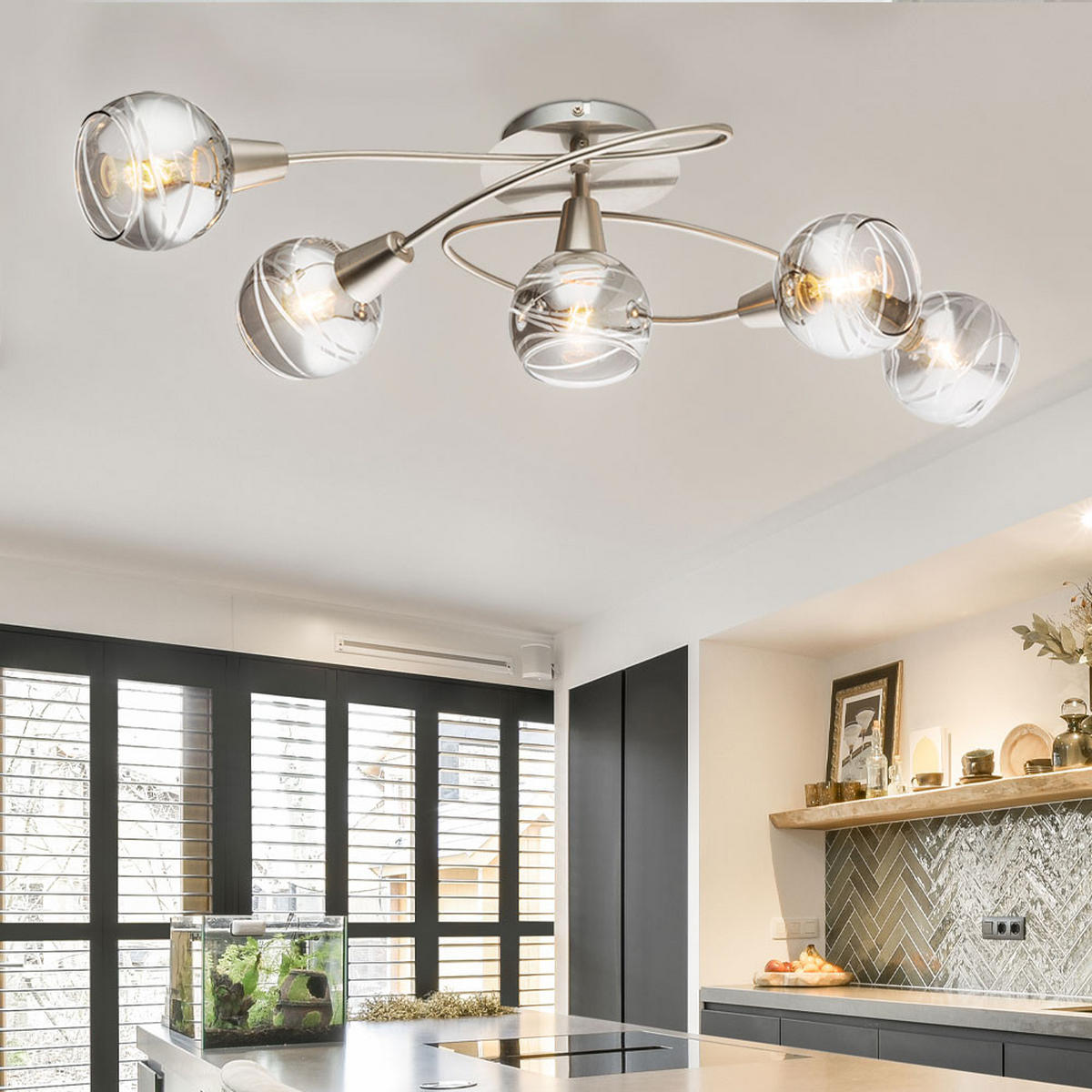 LED DECKENLEUCHTE Metall Silber ROMAN - Silberfarben, Glas (62.5/37/21cm) - Globo Lighting