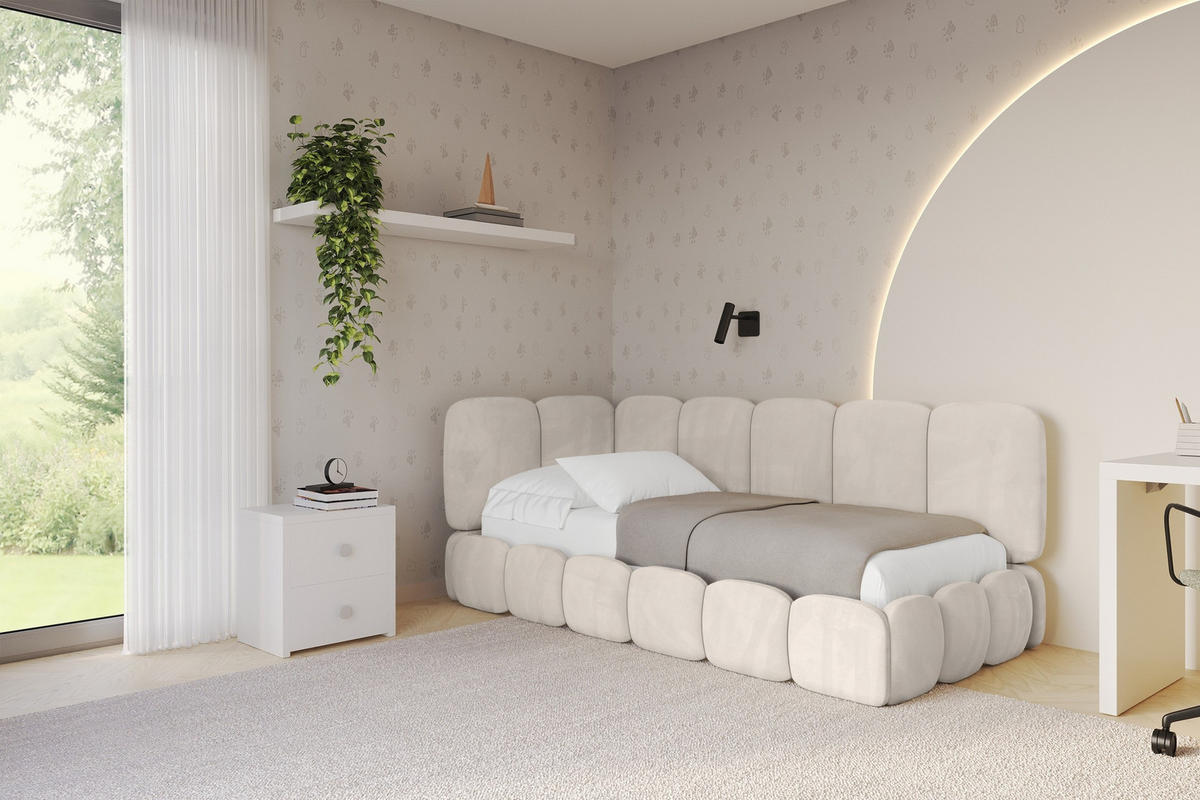 EINZELLBETT Jugendbett mit Bettkasten, Rechts - AVRY 100x200 Beige - Sandfarben/Beige, Holzwerkstoff/Textil (100/200cm) - ALTDECOR