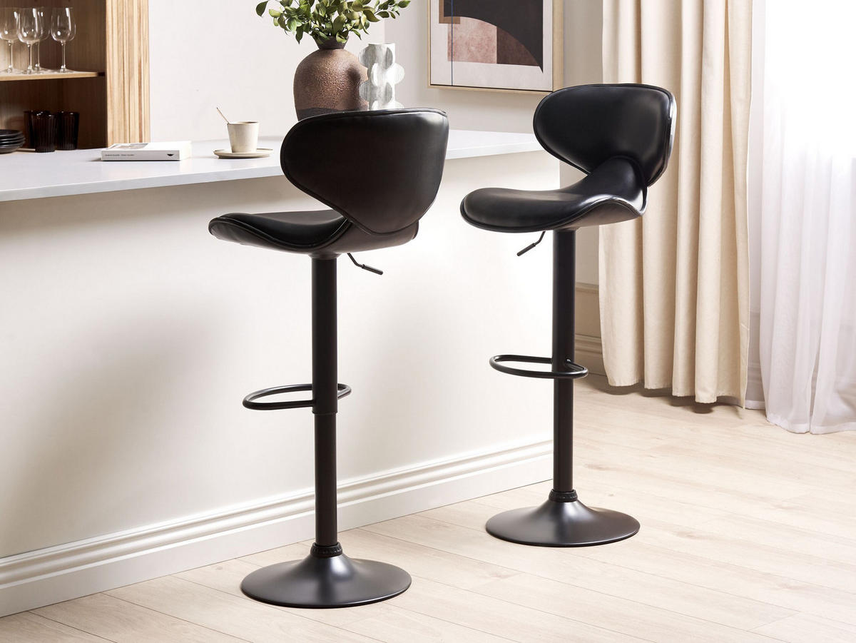BARHOCKER 2er-Set Kunstleder schwarz höhenverstellbar Conway - Schwarz, Kunststoff (46/87/50cm) - Beliani