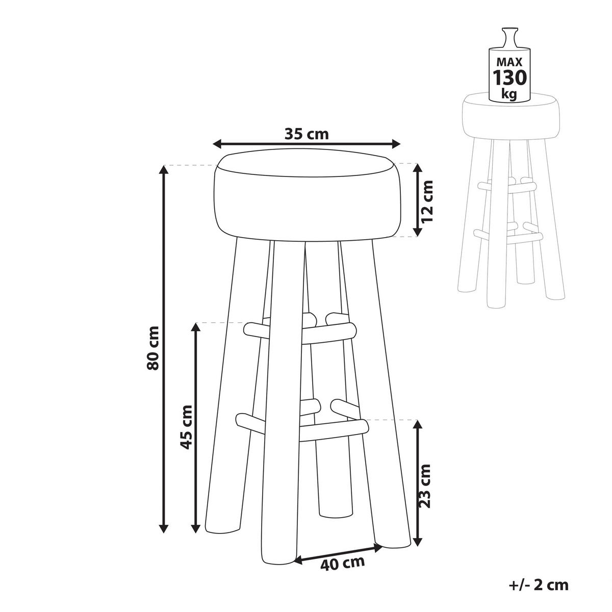 BARHOCKER Echtleder Goldbraun Walton - Hellbraun, Holz/Fell (40/80/40cm) - Beliani