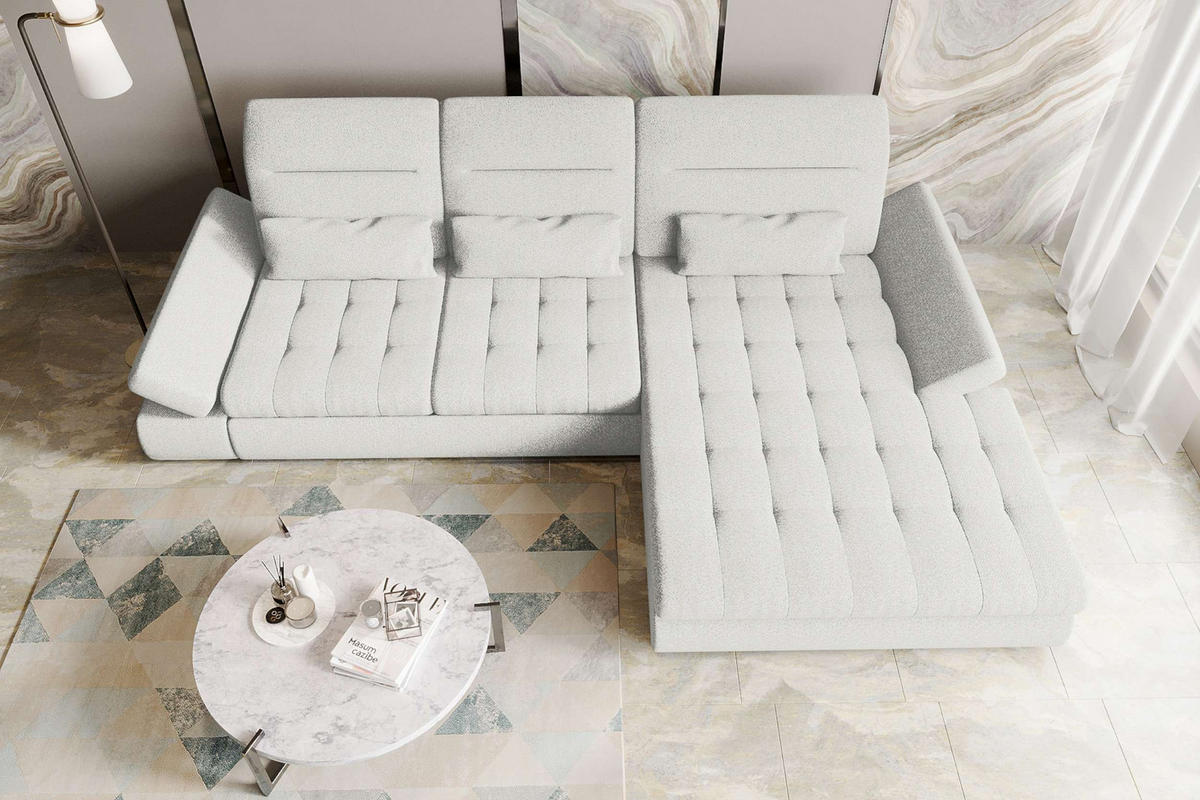 ECKSOFA Toscana Plus Strukturstoff inkl. Schlaffunktion - Creme, Textil (300/179cm) - 99rooms