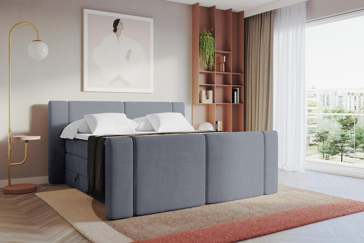BOXSPRINGBETT mit Matratze H3/H4 - EVON KING Zanozek - 160x200 cm Grau - Grau, Holzwerkstoff (160/200cm) - ALTDECOR