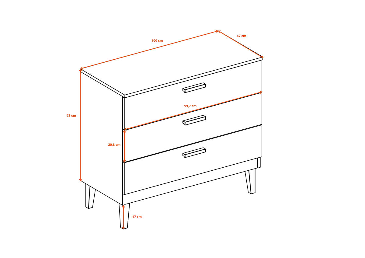 KOMODA Denver Bela - bela, leseni material (100/90/47cm) - Petits-meubles