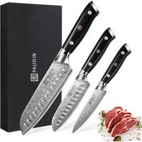 KÜCHENMESSER-SET 3-teilig Damaststahl VG10 Kern G10 Griff - Silberfarben, Metall