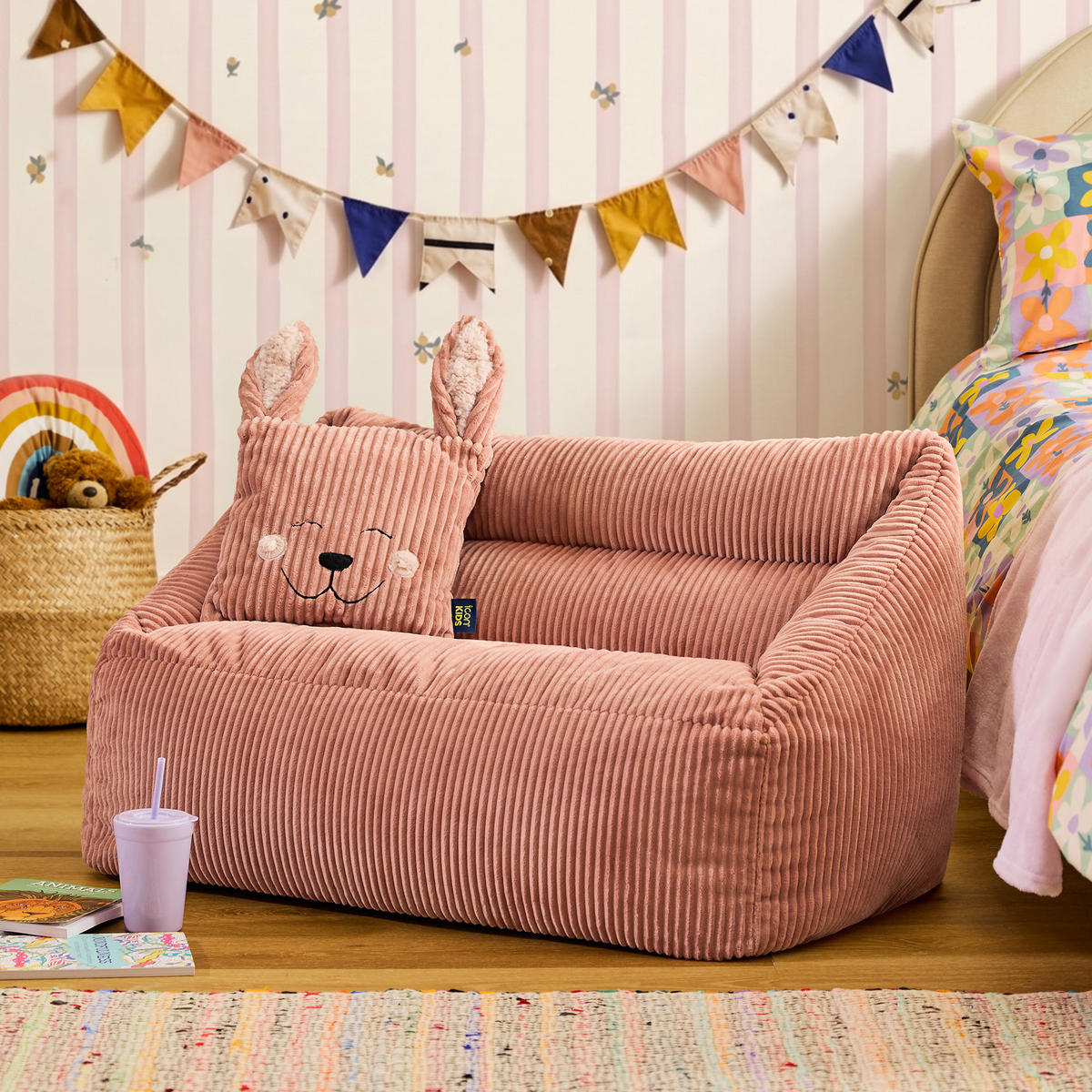 KINDERSITZSACK Sofa Cecilia mit Animalkissen - Pink, Textil (95/50/55cm) - icon