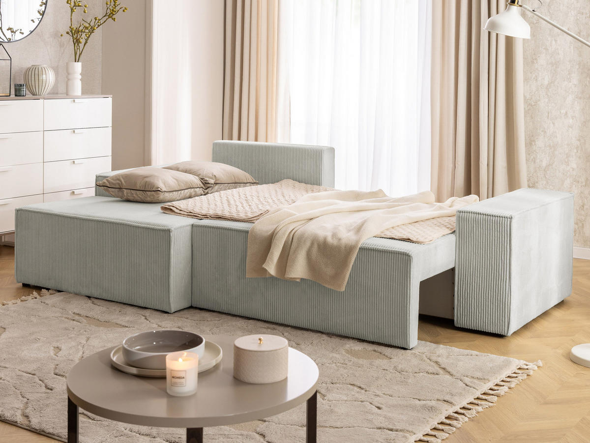ECKSOFA Rivio mit Schlaffunktion und Bettkasten, Cordstoff Taupe - Taupe/Schwarz, Holz/Kunststoff (149/262cm) - S-Style