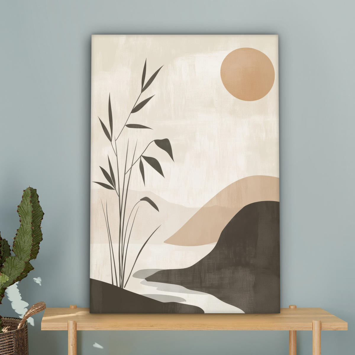 LEINWANDBILD Japandi - Landschaft - Beige Wanddeko 40x60 cm - Cognac, Textil (40/60cm) - MuchoWow