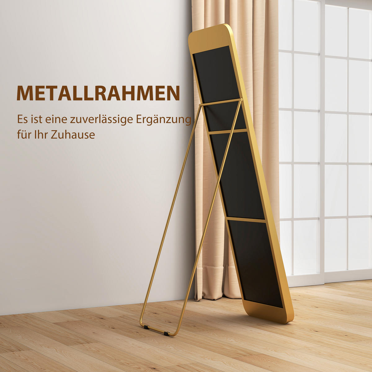 GANZKÖRPERSPIEGEL 160 x 40 cm Gewölbter Standspiegel mit Bruchsichere Glas, Gold - Goldfarben, Metall (40/160/6cm) - HOMCOM