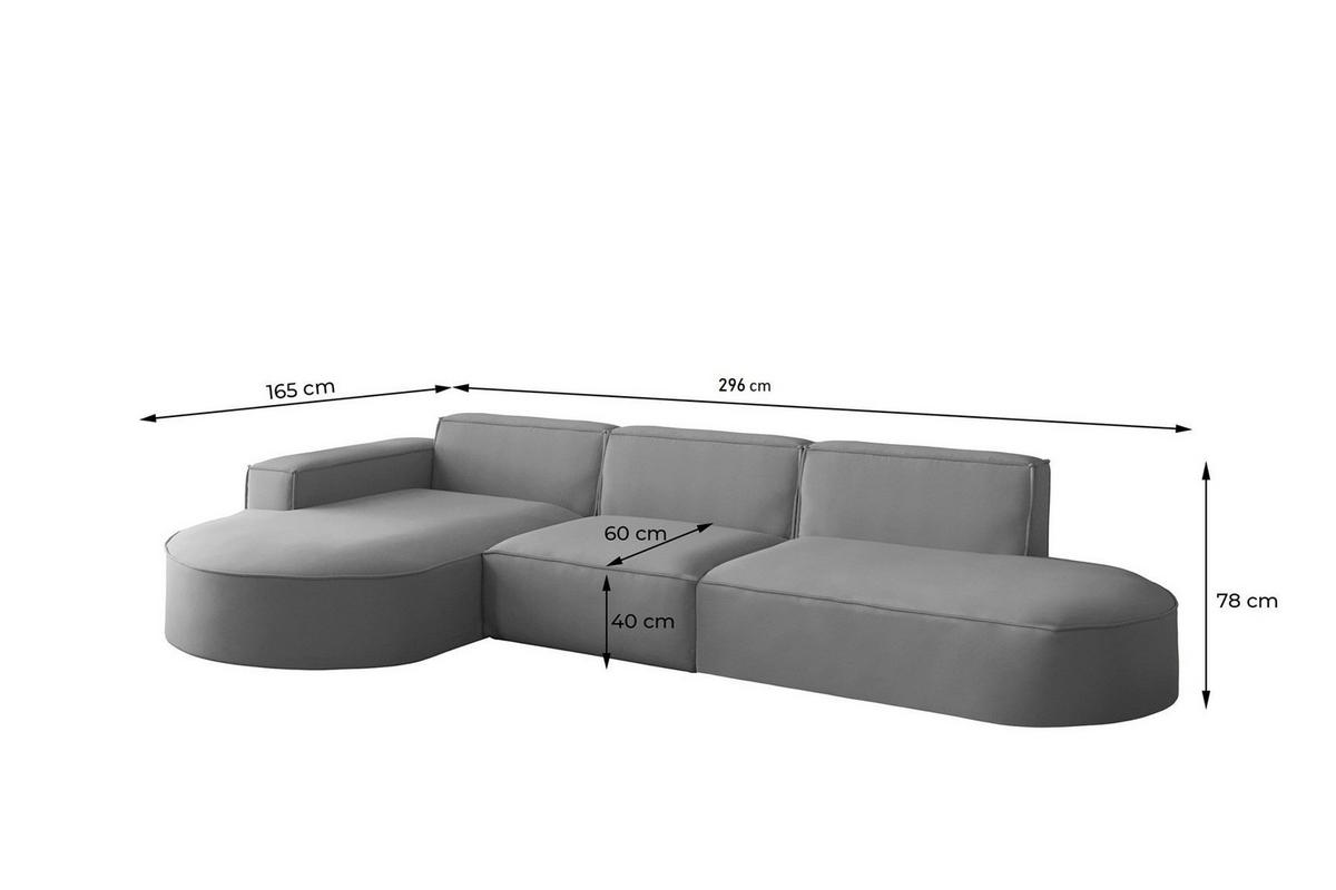 ECKSOFA Palma In Noel - Hellgrau, Holzwerkstoff/Textil (296/165cm) - Fun Möbel