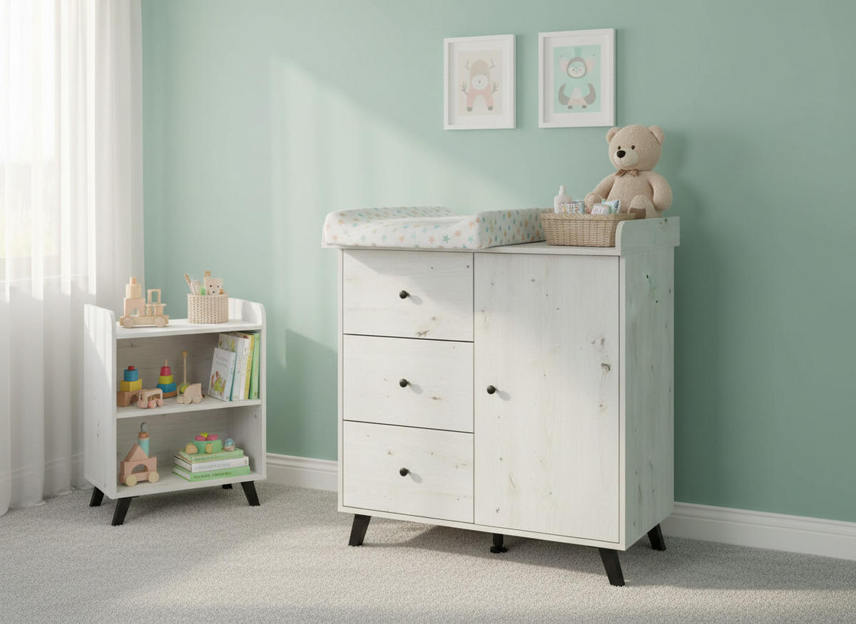 WICKELKOMMODE Lavea Landhausstil White Oak - Schwarz/Weiß, Holzwerkstoff/Kunststoff (88/100/75cm) - arthur berndt