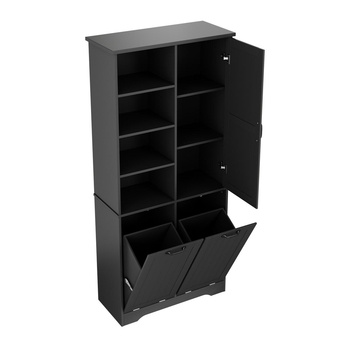 HOCHSCHRANK 78/35/172.7 cm Schwarz mit doppelter Wäschekorb und 4 offene Fächer - Schwarz, Holz/Holzwerkstoff (35/172.7/78cm) - Oxeza