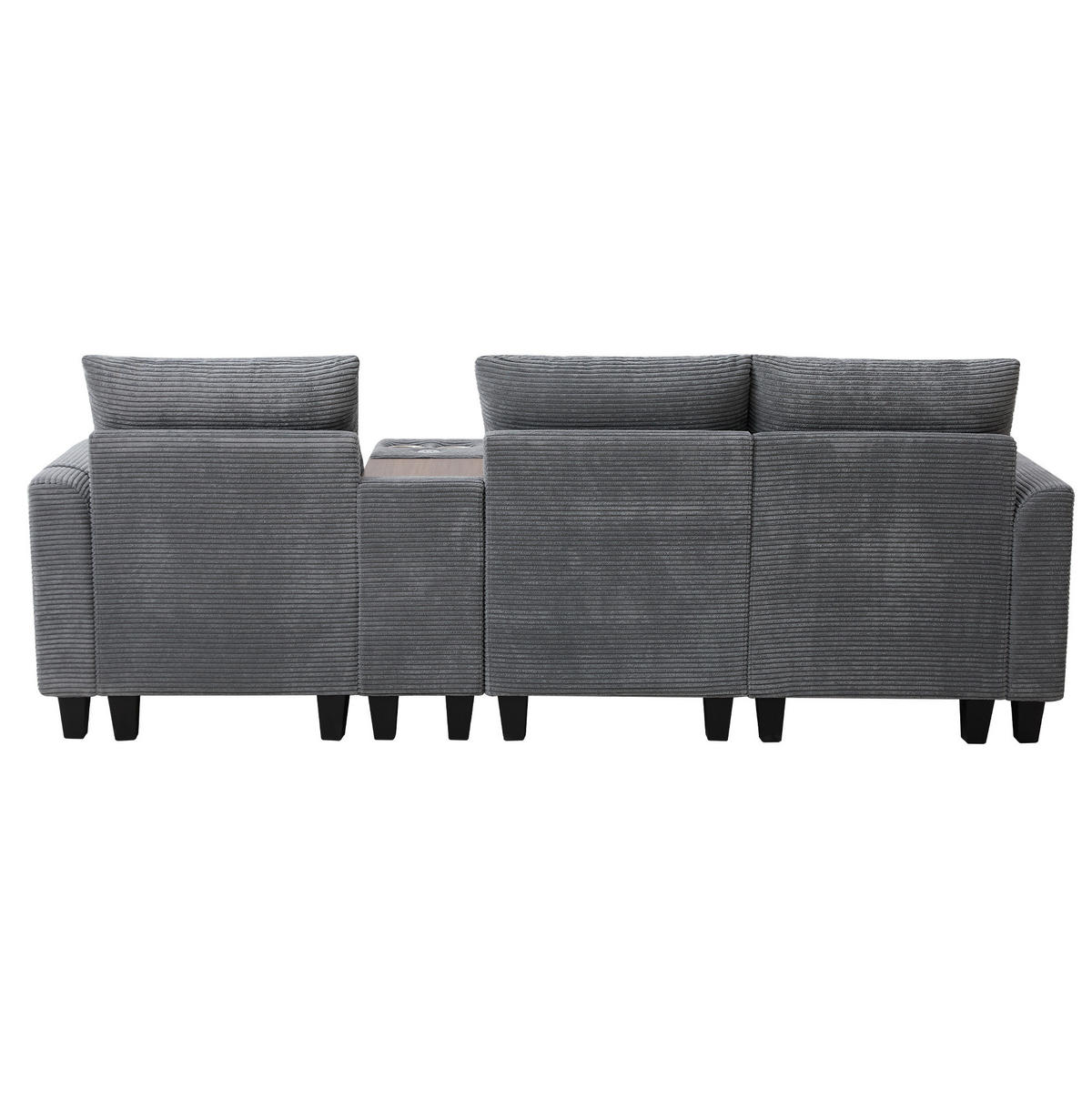 WOHNLANDSCHAFT aus Cord 229x149,5x83 cm Grau mit USB-Anschlüssen, Mittelkonsole, Becherhaltern und Stauraumhocker - Grau, Textil (149.5/229cm) - Modfu