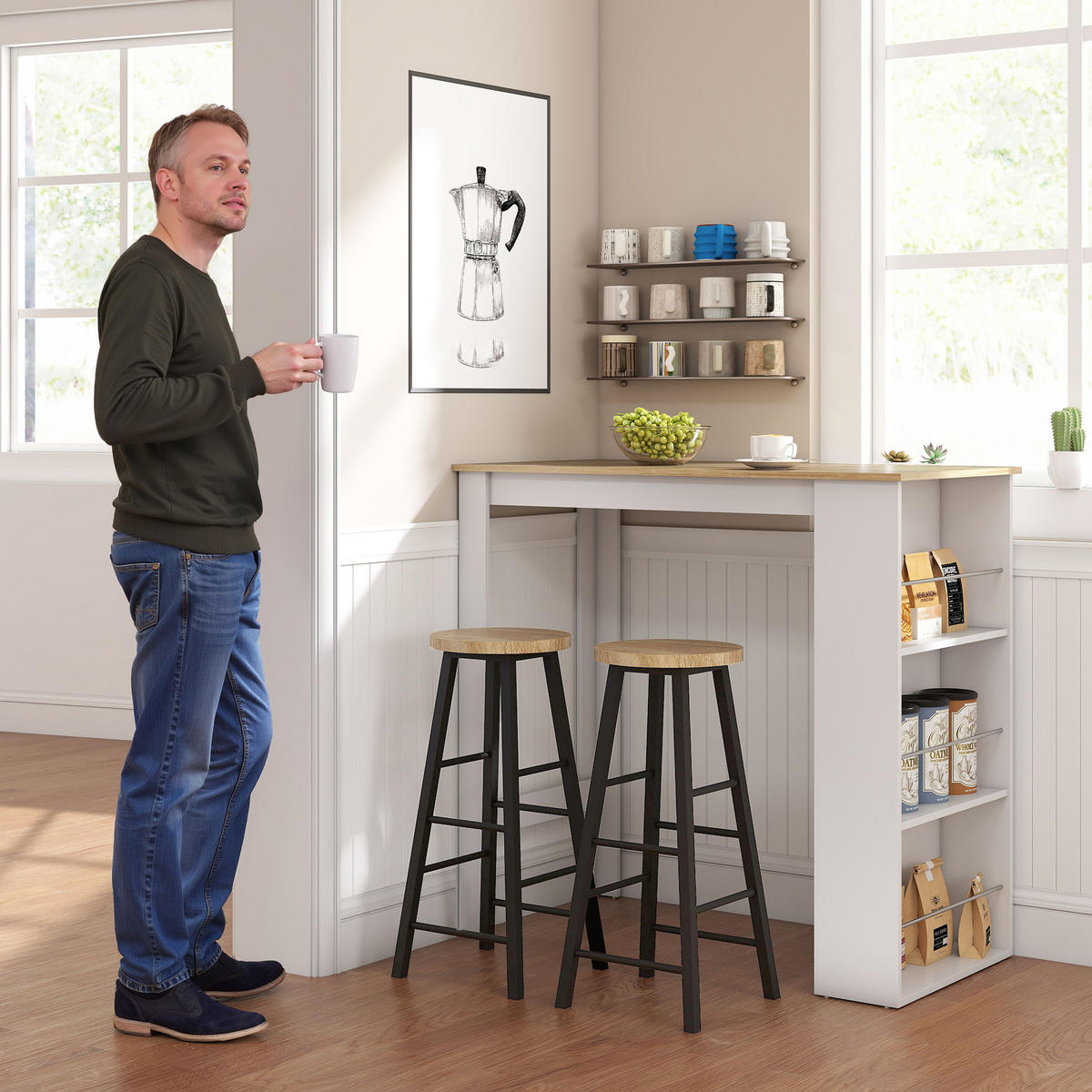 BARTISCH DE-14699 3 Ablagen mit Seitenschienen Eiche hell/Weiß - Weiß, Holzwerkstoff (112/57/106cm) - ComfortXL