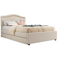 POLSTERBETT 90x200 cm, gepolstert mit LED, Schubladen & verstellbarem Kopfteil, minimalistisch, beige, ohne Matratze - Beige, Metall (90/200cm)