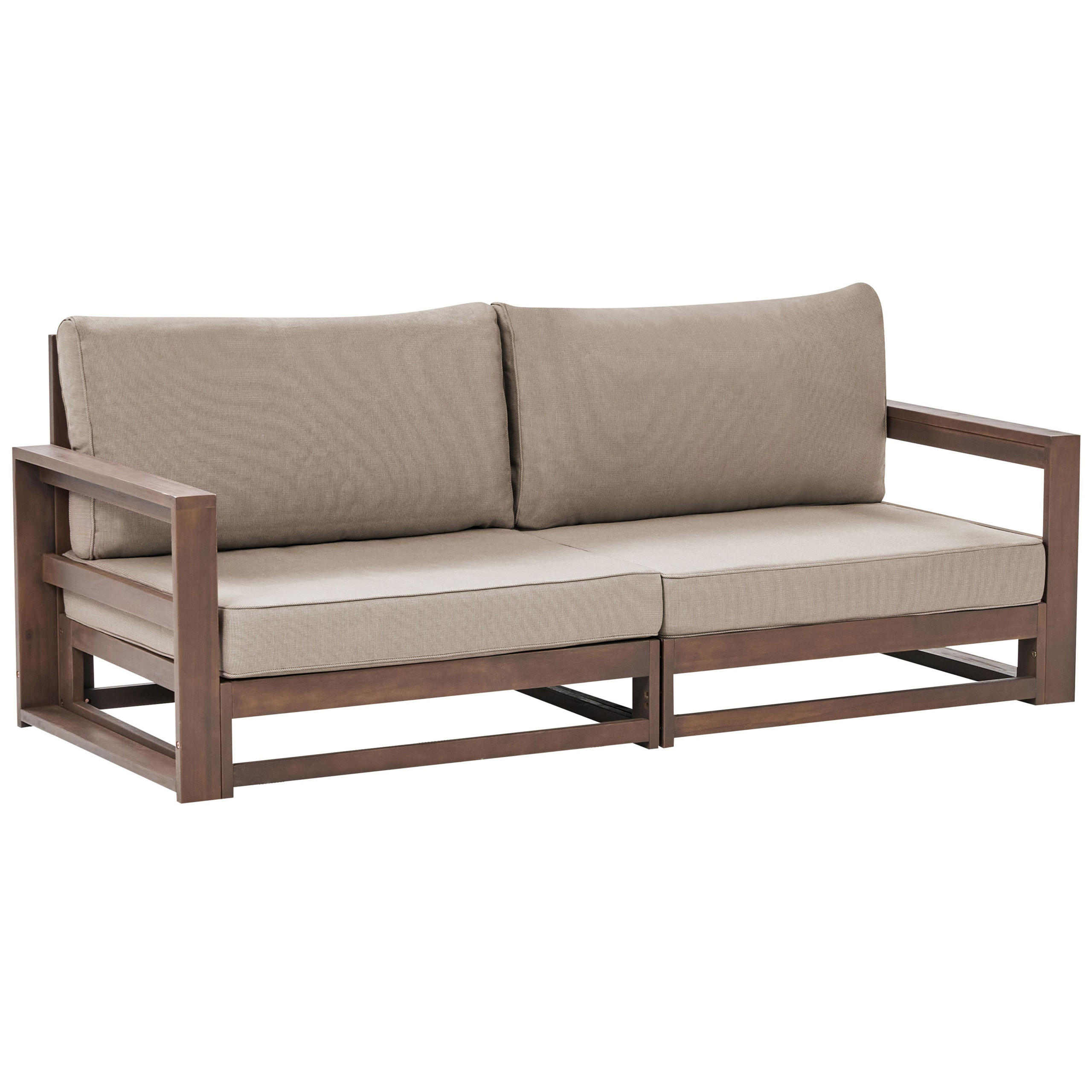 GARTENSOFA 2-Sitzer zertifiziertes Holz dunkelbraun modular Auflagen taupe Timor II - Dunkelbraun/Beige, Holz (184/72/75cm) - Beliani