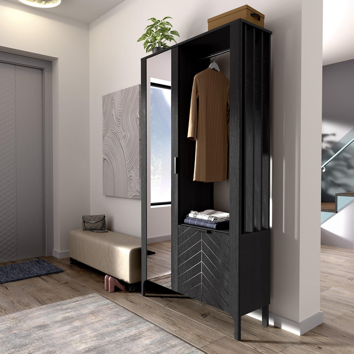 GARDEROBENSCHRANK ALICANTE 105/197/33 Modern Garderobenschrank Schwarz - Schwarz, Holzwerkstoff (105/197/33cm) - MASSENO