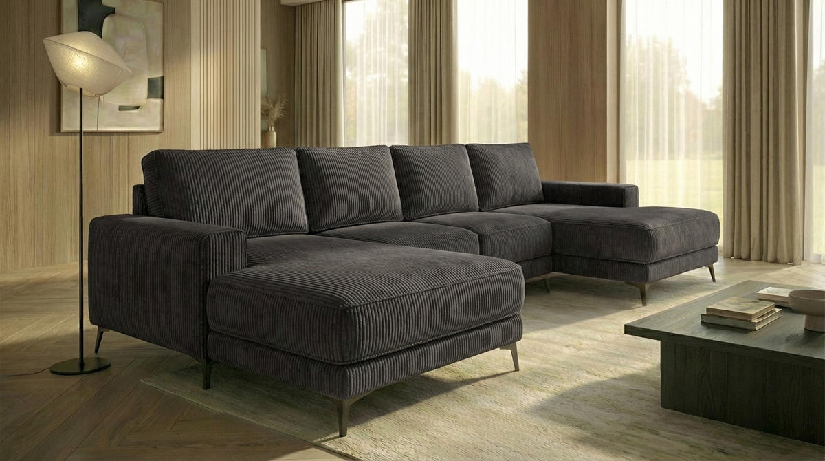 ECKSOFA VALTOR 320 cm x 185 cm – Stoff: ZOOM 22 Farbe: Dunkelgrau - Dunkelgrau, Textil (320/185cm) - A&J MöbelLand