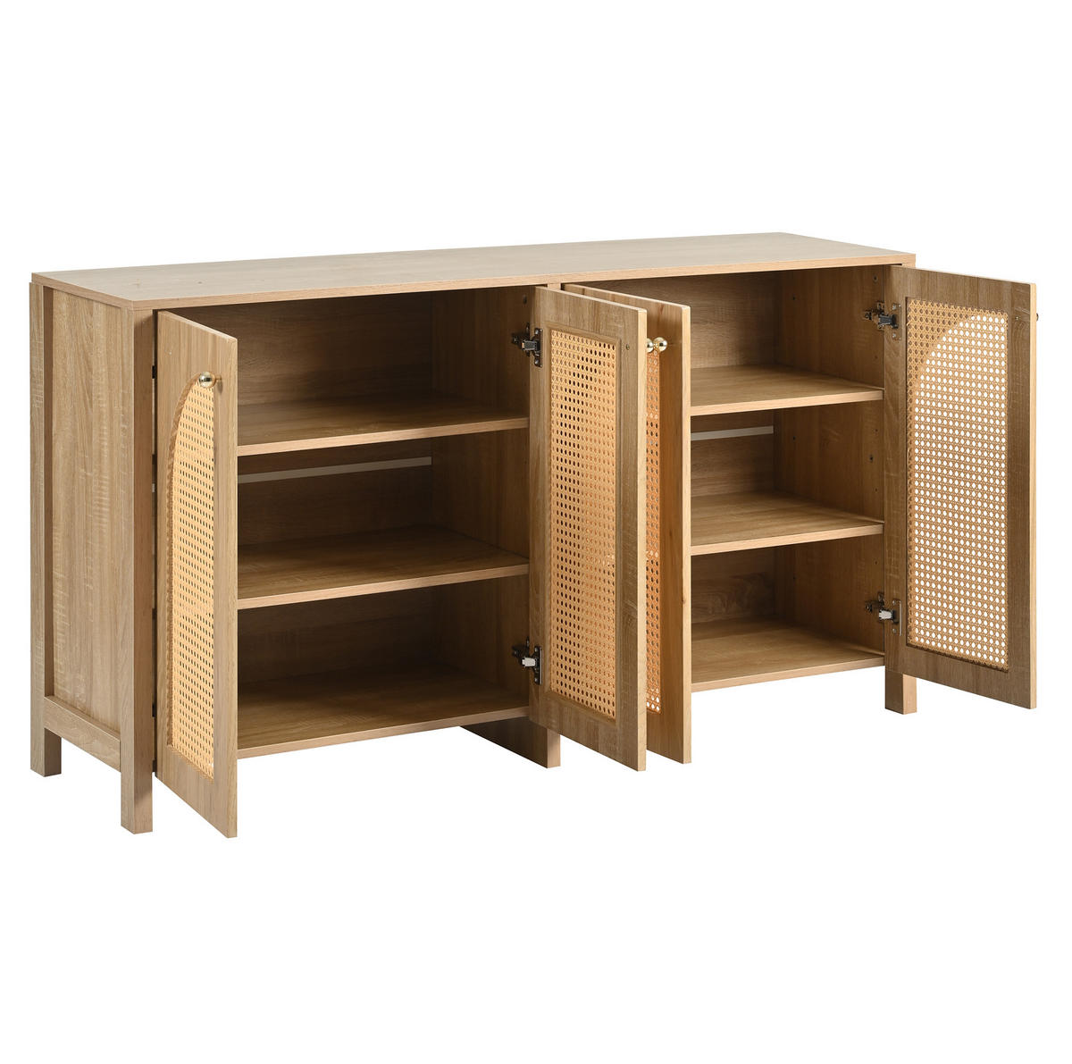 SIDEBOARD mit 4 Türen in Naturfarbe – mit Rattan-Optik & viel Stauraum - Naturfarben, Holzwerkstoff (145/40/80cm) - BEAOK