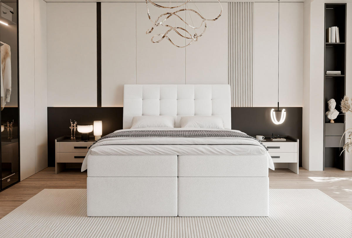 BOXBETT BAILEY 120/200 cm mit Matratze und Topper, Weiß - Schwarz/Weiß, Textil/Metall (120/200cm) - Idohome