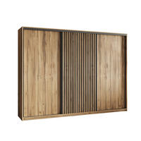 SCHWEBETÜRENSCHRANK VONTE 250/205/60 cm 3-türig mit Lamellen Eiche Wotan - Eiche Wotan/Schwarz, Holzwerkstoff (250/205/60cm) - MASSENO