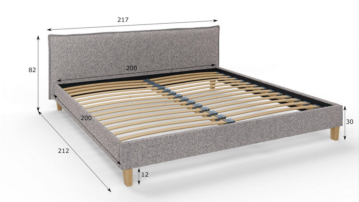 POLSTERBETT Arles 200/200 cm Boucle Stoff - Hellbraun/Grau, Holz/Textil (200/200cm) - S-Style Möbel
