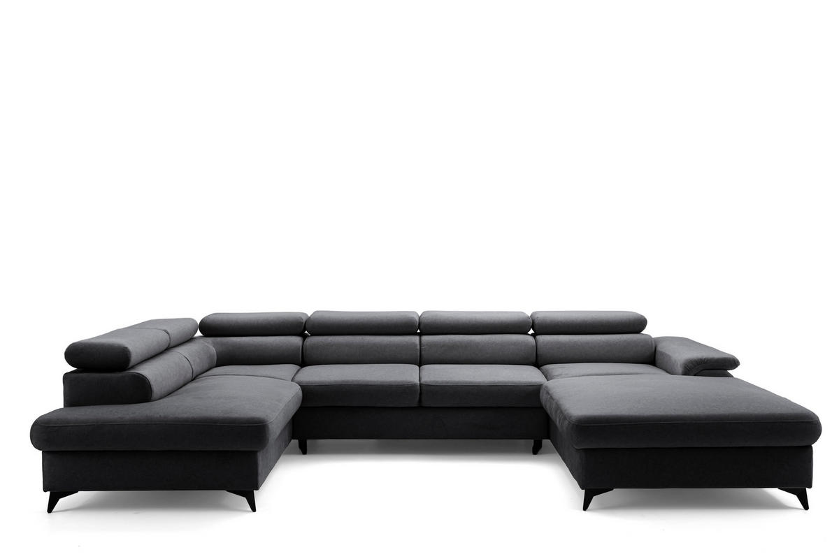 ECKSOFA U-Form PLAZA U Rechts mit Schlaffunktion 125x256 Velours Anthrazit - Anthrazit/Schwarz, Holz/Kunststoff (210/95/350cm) - Muffo