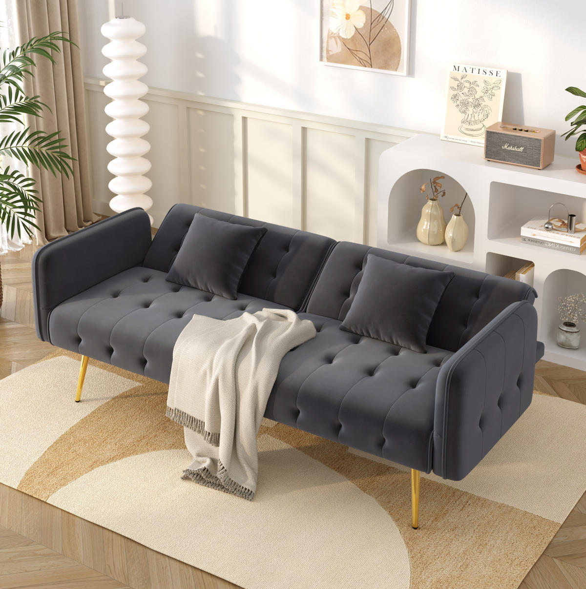 SCHLAFSOFA 2-Sitzer mit Liegefunktion 215 x 81,5 cm Velours Antique Gray - Grau, Kunststoff (178/70/82cm) - Meubliv