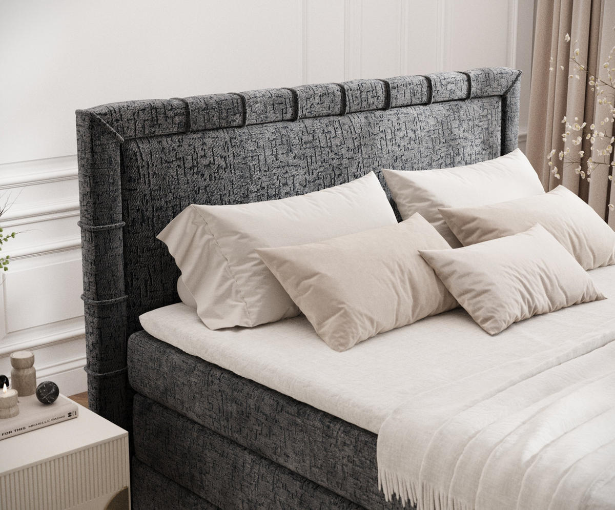 BOXSPRINGBETT Rosabel Anthrazit 180/200 cm mit Matratze und Topper - Anthrazit/Schwarz, Holz/Holzwerkstoff (180/200cm) - Maison de Reve
