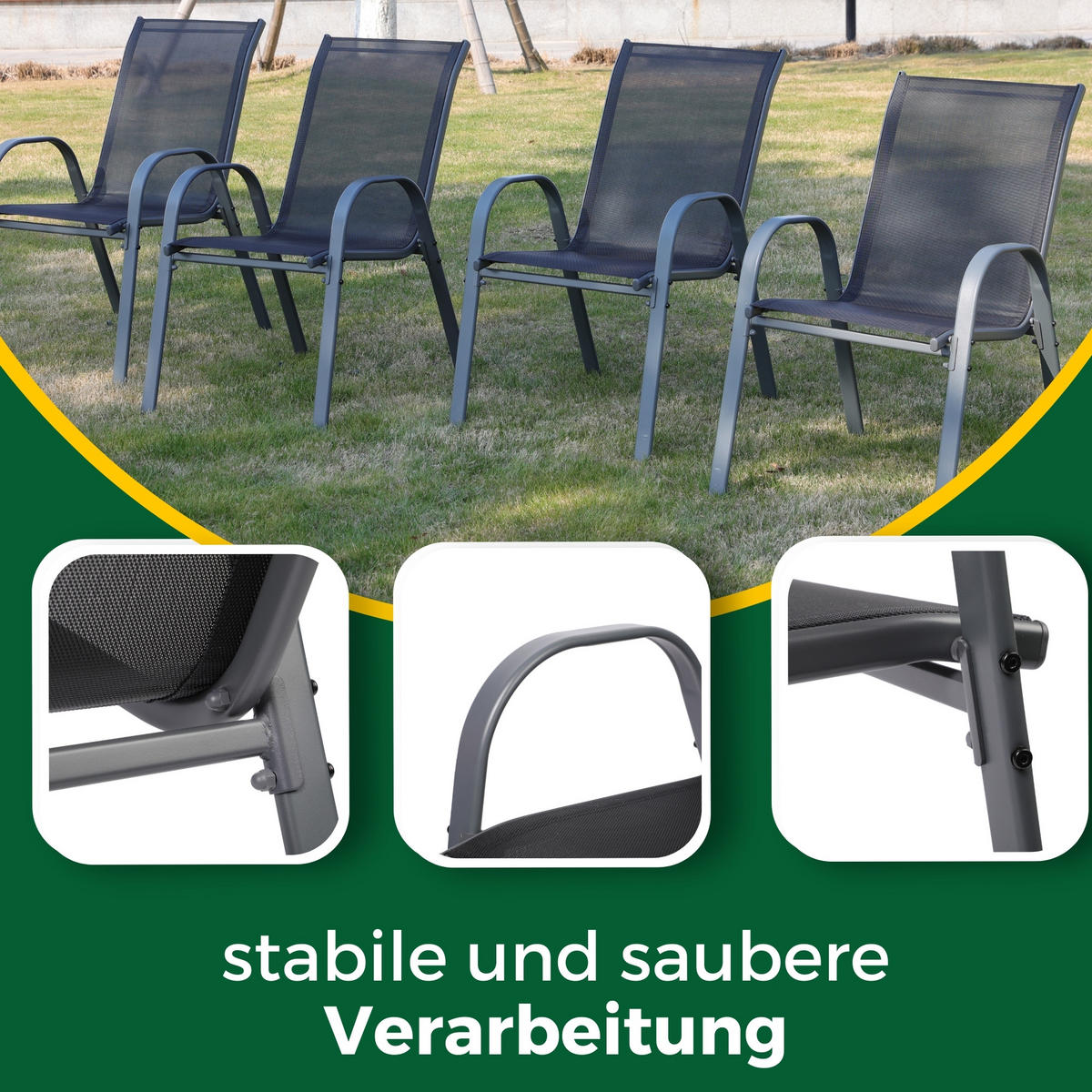 GARTENSTUHL KUBA stapelbar, 2er Set mit Sitzkissen - Anthrazit, Metall (54/84/64cm) - Albatros