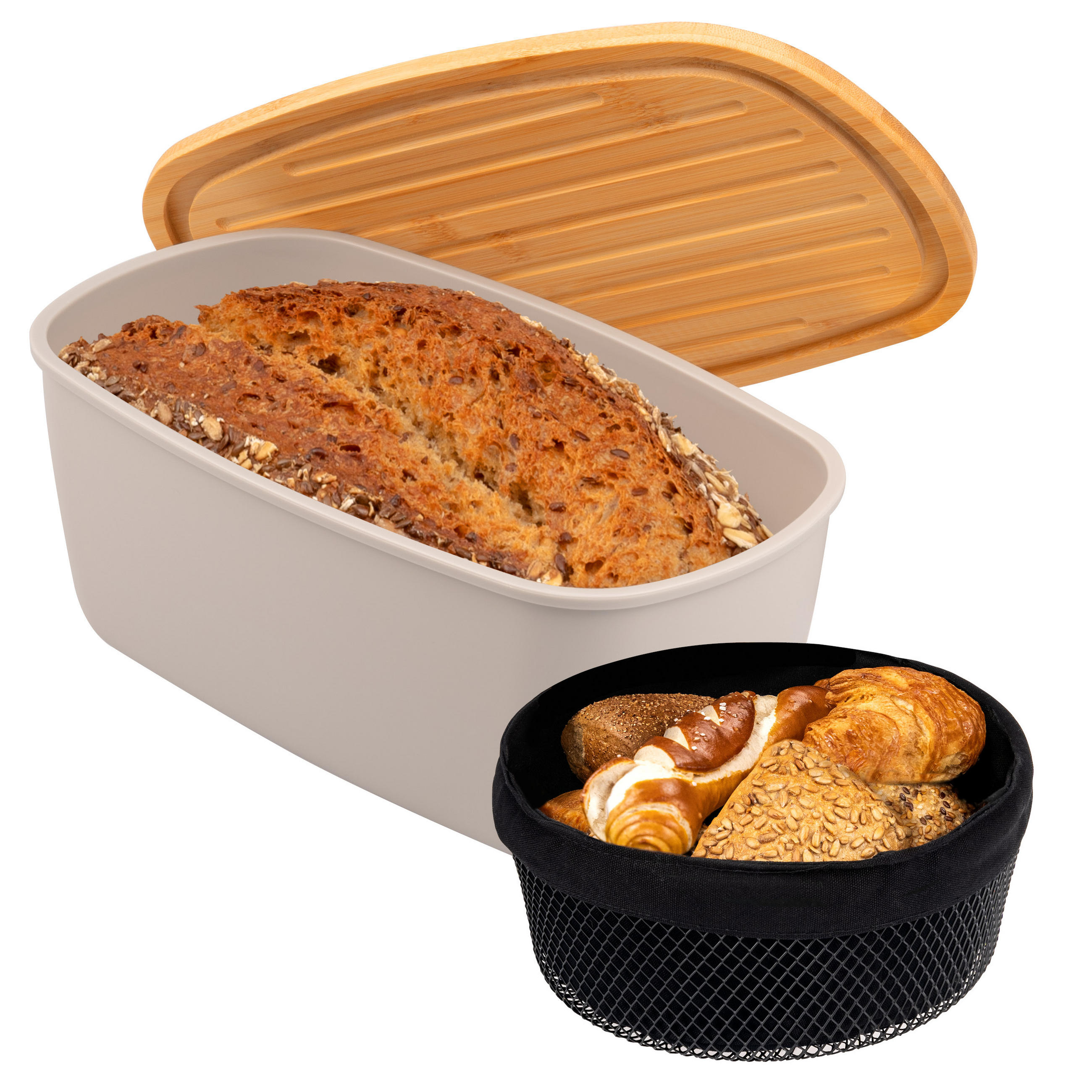 eluno Brotaufbewahrungs-Set Hellgrau 37x13.5x22.5 cm
