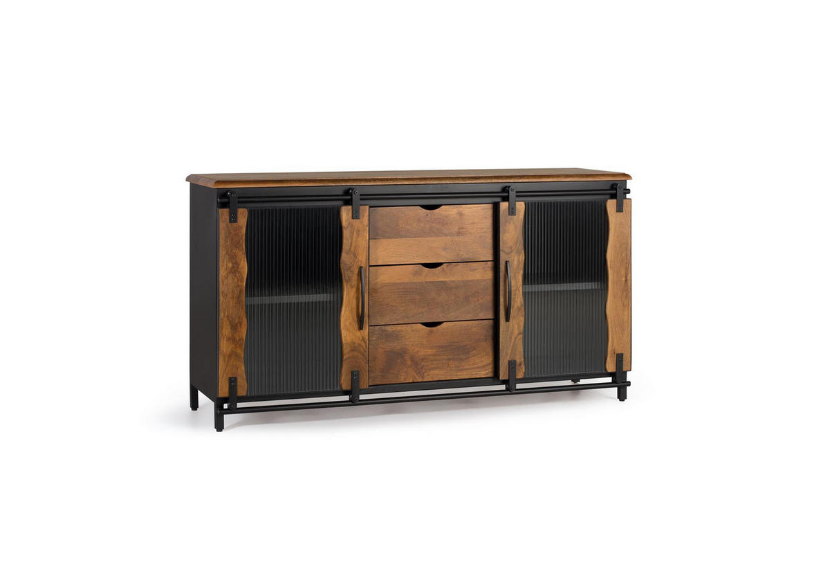 SIDEBOARD aus Mangoholz und schwarzem Metall - Schwarz, Holz (40/80/150cm) - Giner y Colomer