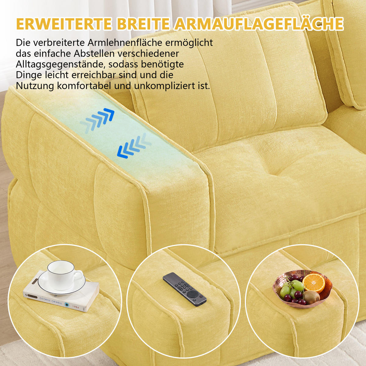 SOFA 198/93/67 cm in Gelb, modular, rahmenlos und mit tiefer Sitzfläche - Gelb, Kunststoff (93/67/198cm) - Flora Grace