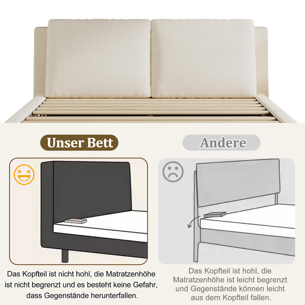 POLSTERBETT 180/200 cm in Beige Bouclé mit Lattenrost und Kopfteil - Beige, Holzwerkstoff/Textil (180/200cm) - WISHDOR