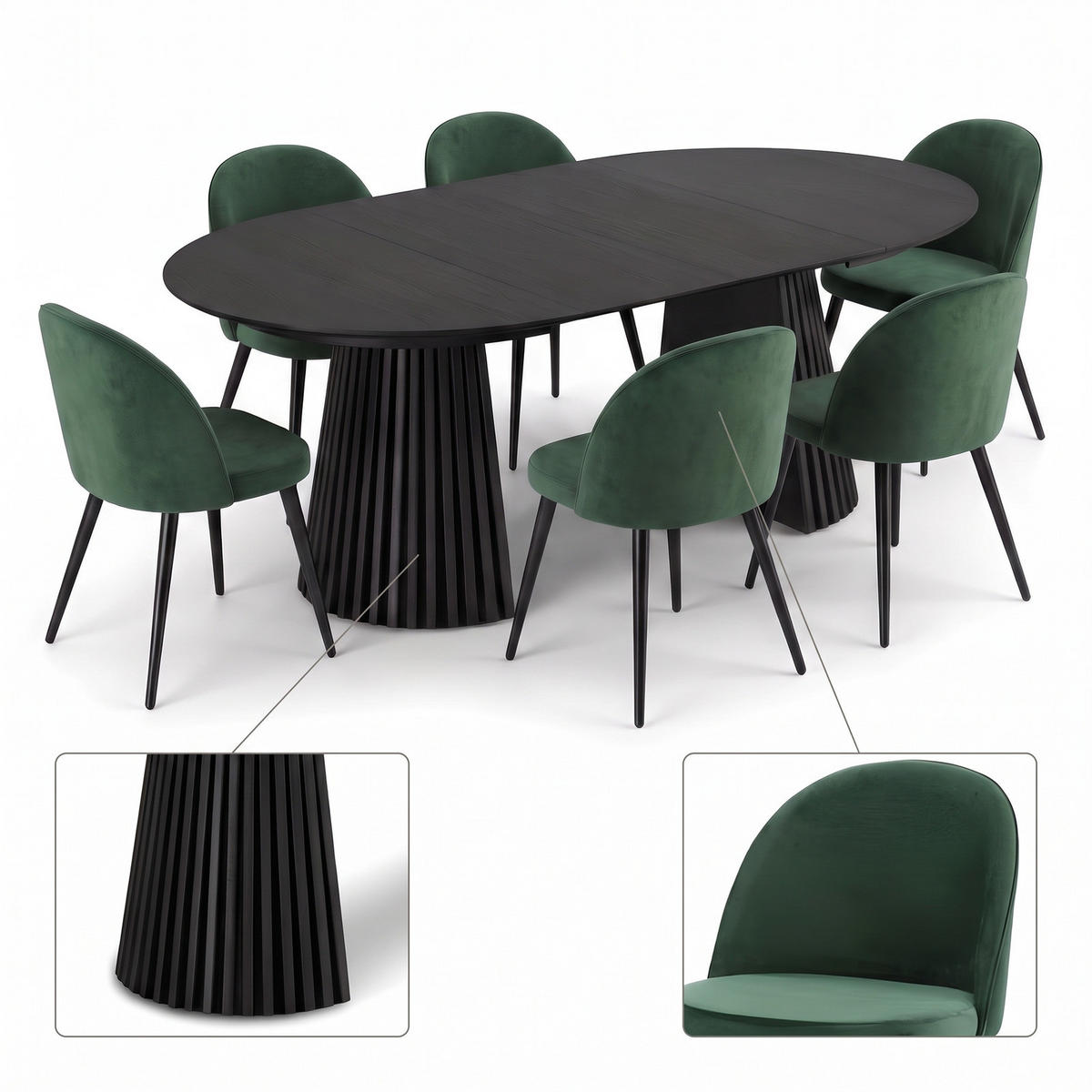 MATGRUPP Tokyo för 6 personer 120 x 120 x 75 cm – svart - Grön/Svart, Trä/Träbaserade material (120/75/120cm) - ebuy24