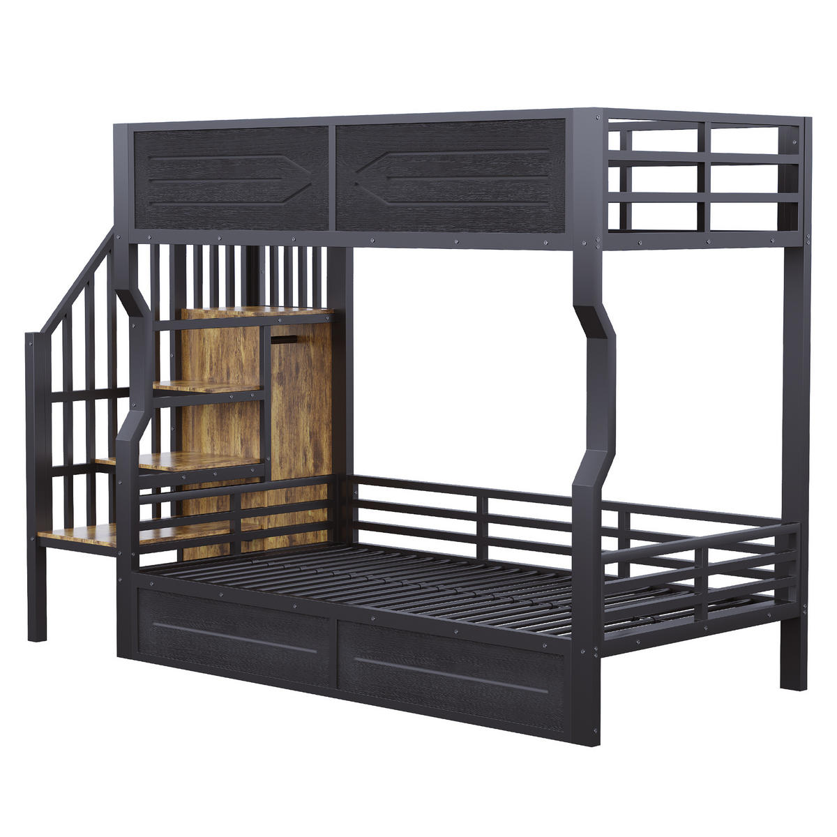 HOCHBETT 90x200 cm LED Stauraum schwarz - Schwarz, Holzwerkstoff (90/200cm) - Fortuna Lai