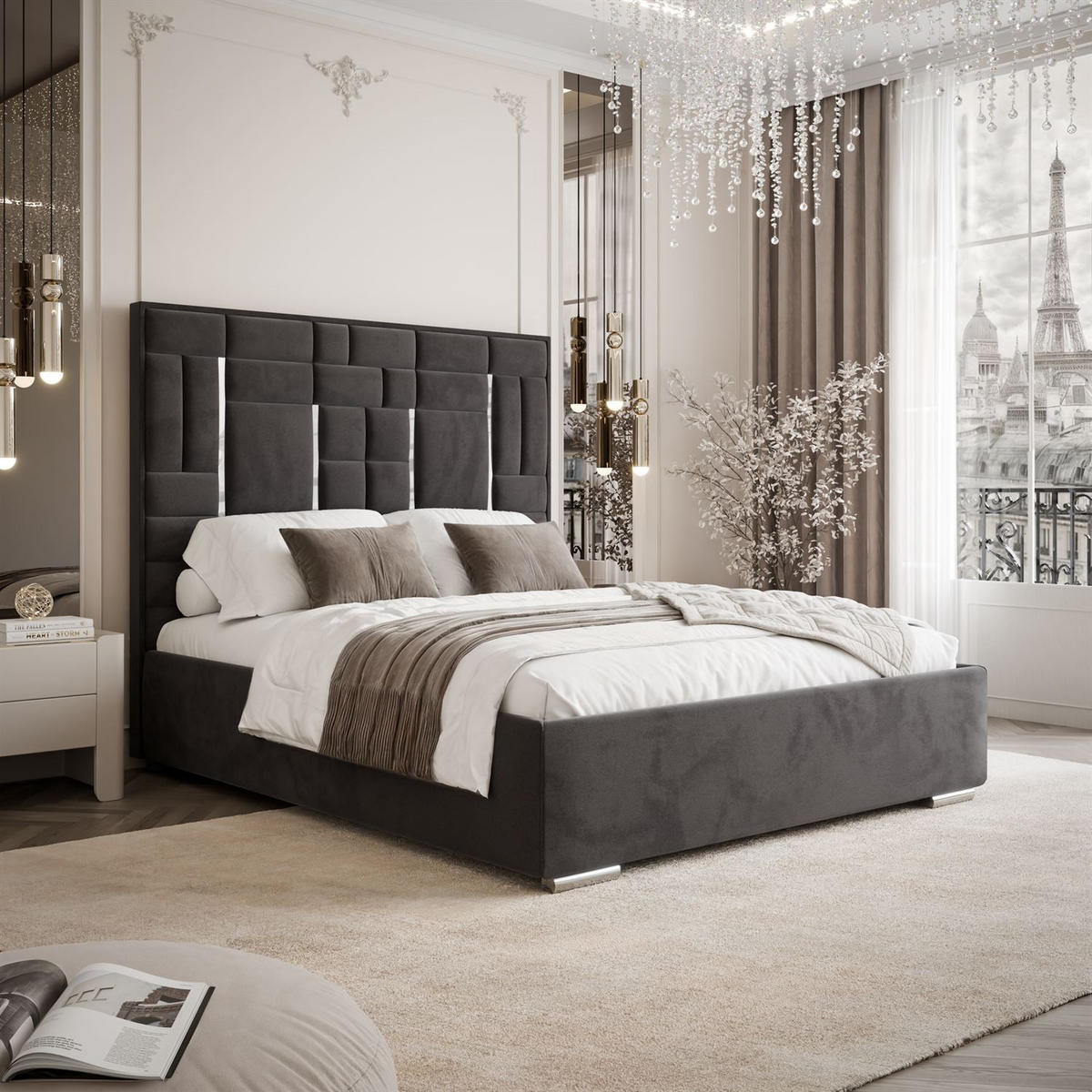 POLSTERBETT BRIGITTE SILVER mit Bettkasten 180x200 cm Element 01 - Anthrazit, Textil (180/200cm) - Lookway