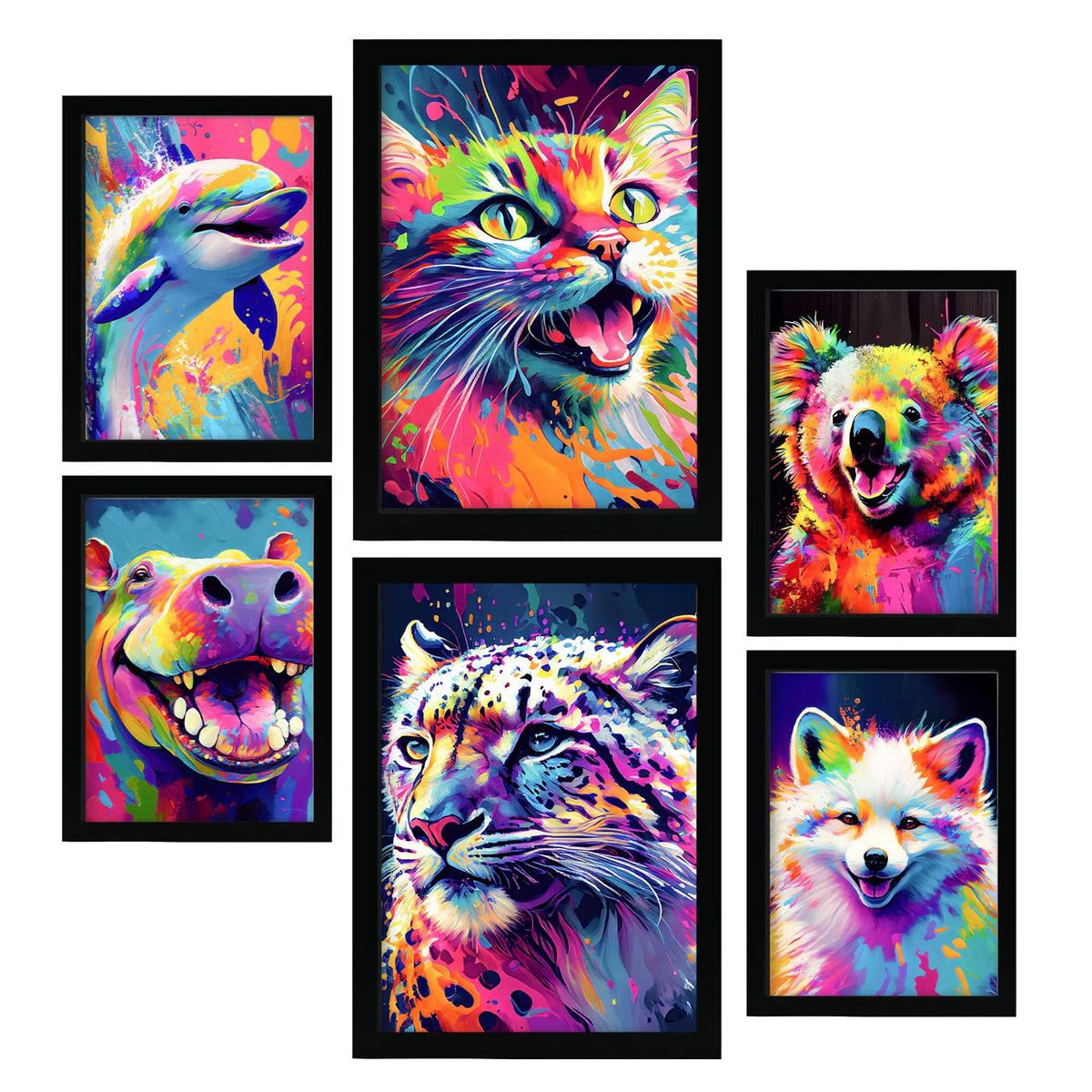 POSTER Set Mit 6 Land Und Wassertiere Im Hochformat Lebhafte Aquarell Stil Illustrationen A3 & A4 Rahmenlos - Klar, Papier (29/3cm) - Nacnic