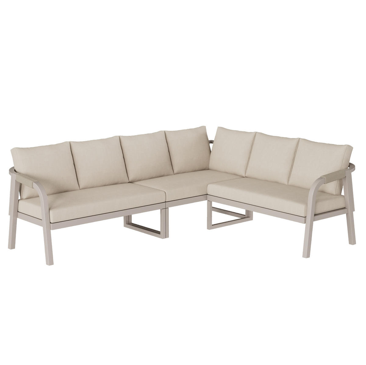 GARTENMÖBEL-SET mit Ecksofa, Couchtisch, Seilgeflecht und Glasplatte, Beige - Beige, Metall - Redom