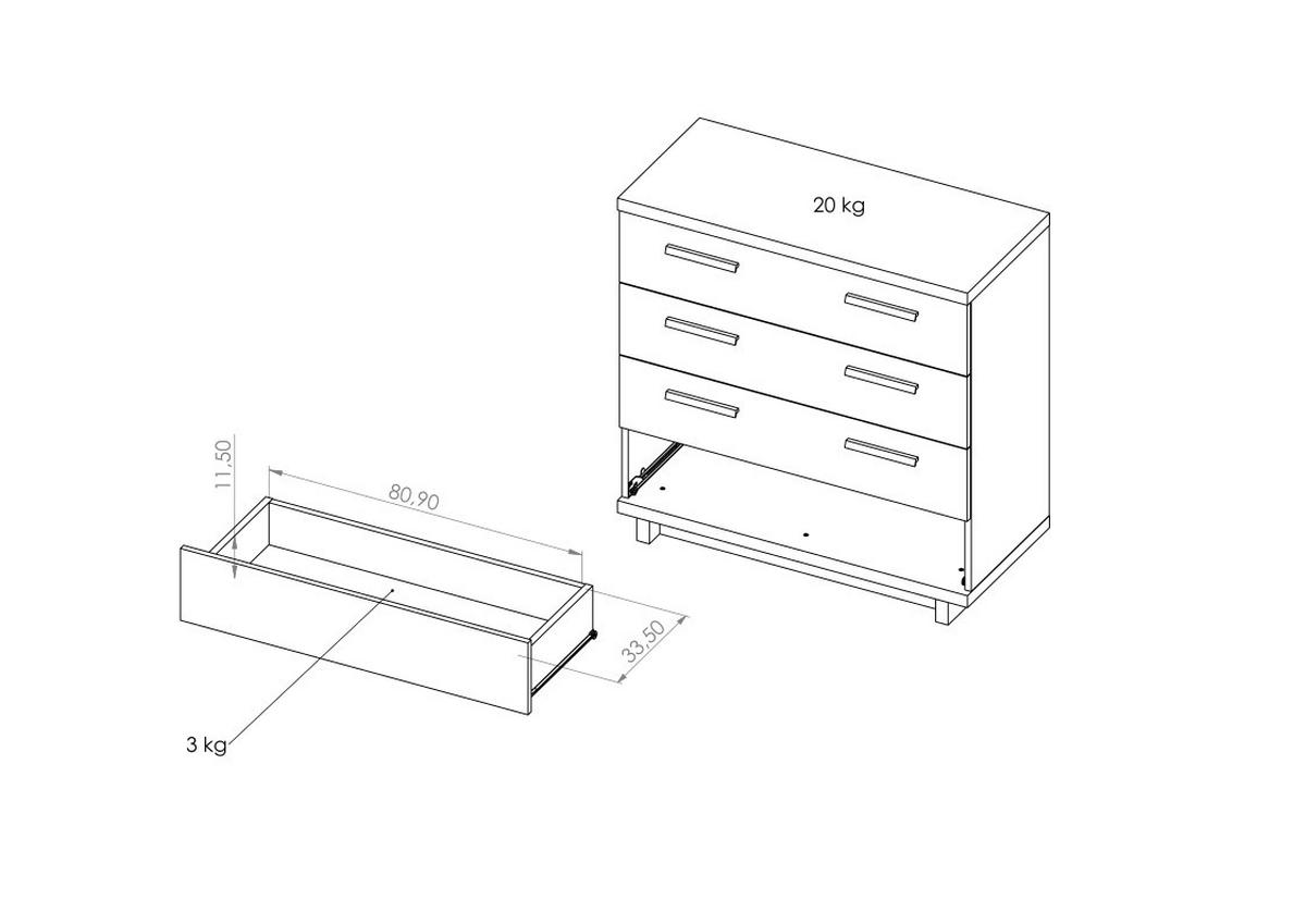 KOMMODE Zonda 90/90/40 mit vier Schubladen - Schwarz/Eiche Artisan, Holzwerkstoff/Kunststoff (90/90/40cm) - Ravio