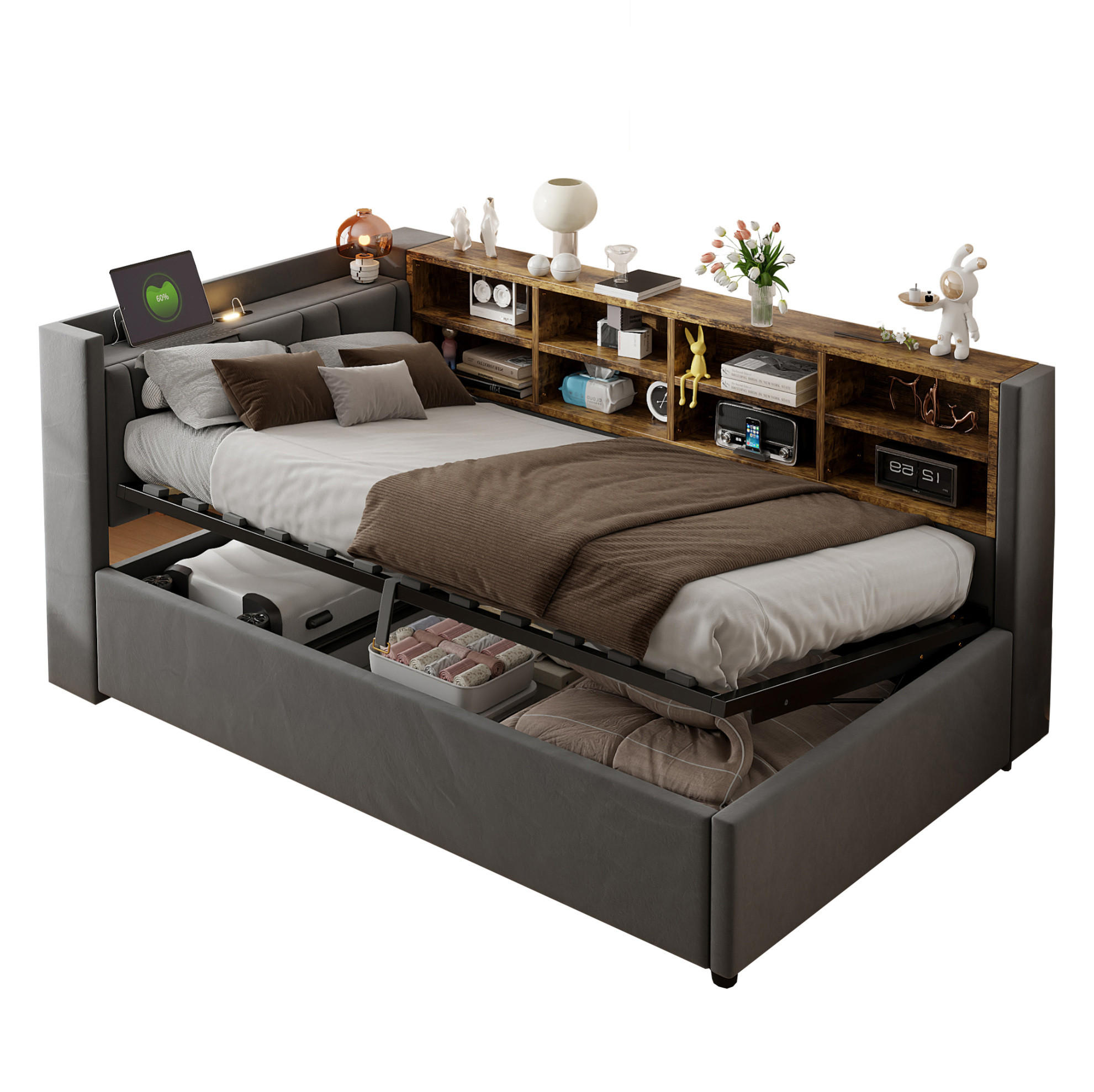 Modfu Polsterbett Grau 90x200 cm