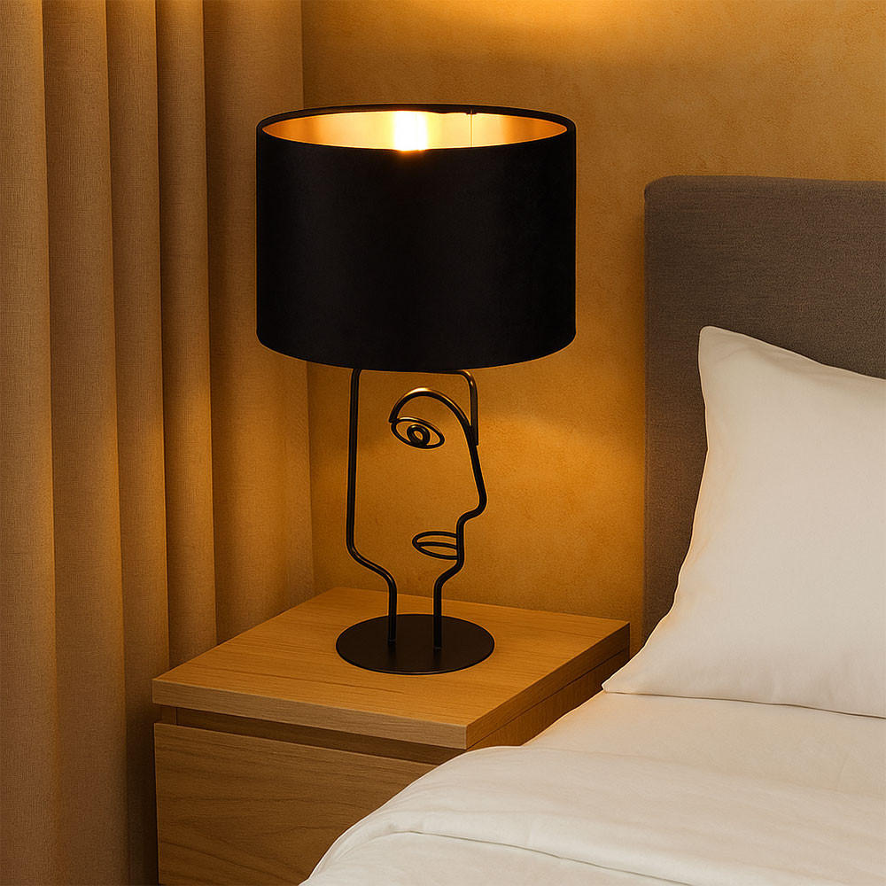 LED TISCHLEUCHTE Metall Schwarz Gesicht-Design - Schwarz, Metall (24/24/42cm)