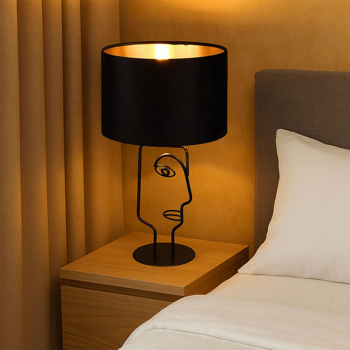 LED TISCHLEUCHTE Metall Schwarz Gesicht-Design - Schwarz, Metall (24/24/42cm)