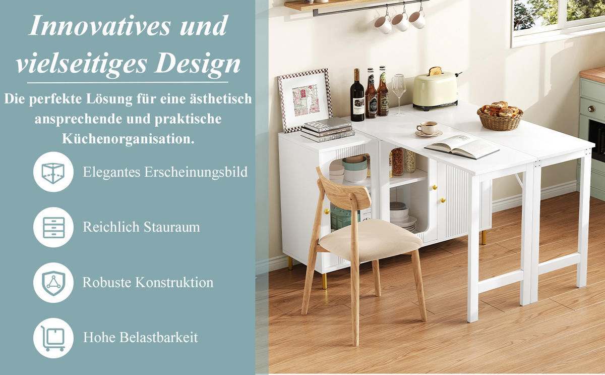 SIDEBOARD mit Glaselementen, Weiß, MDF - Weiß, Holzwerkstoff (40/82/122cm) - SONNENH