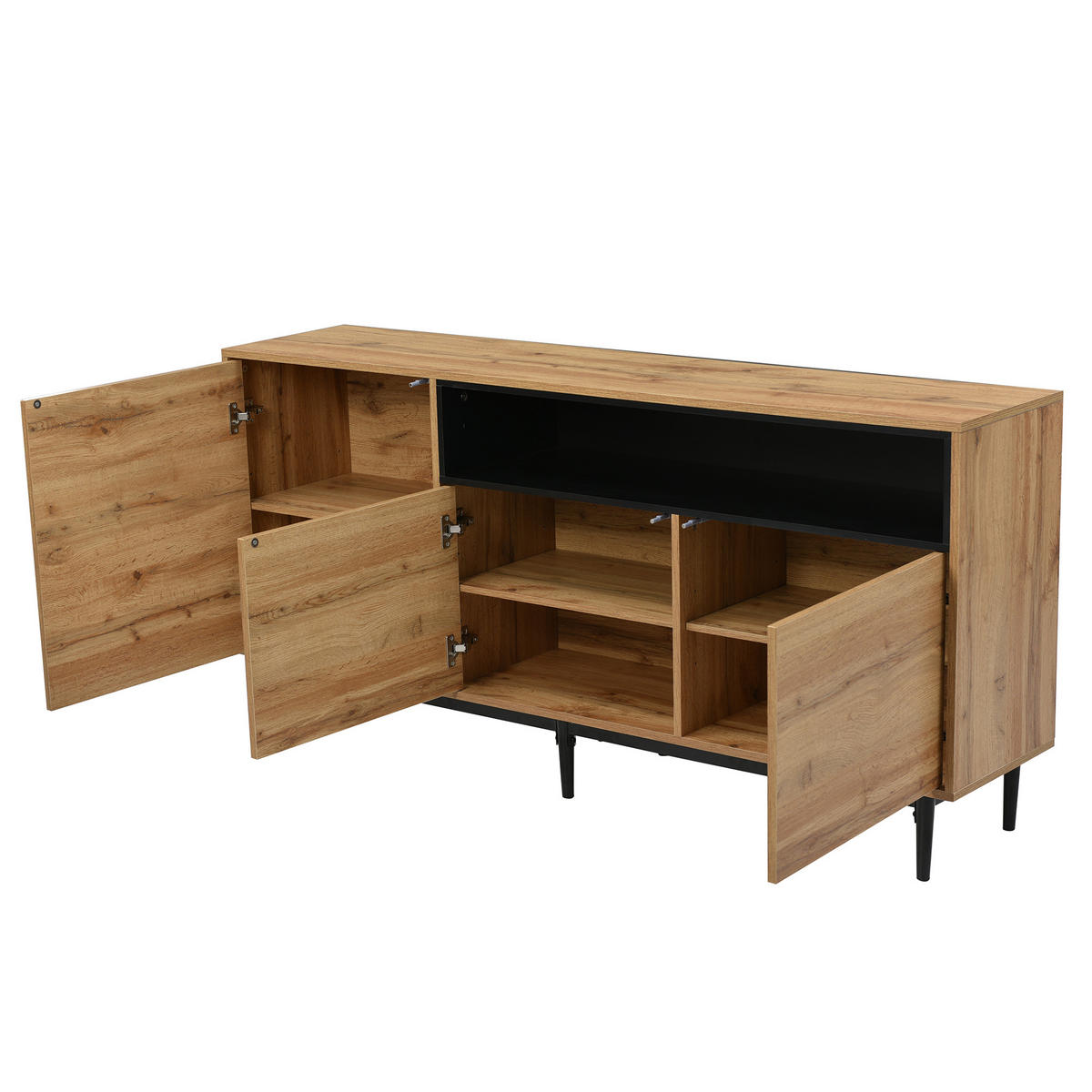 SIDEBOARD 160/35/76 cm mit 3 Türen in Schwarz/Holzfarben - Naturfarben, Holzwerkstoff (160/76/35cm) - BEAOK