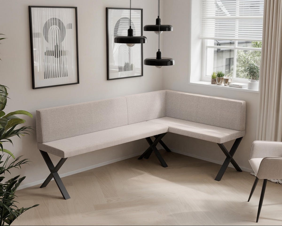 ECKBANK rechts VERO X Webstoff glatt, 142/196 cm Creme - Creme, Textil/Metall (142/196cm) - Idohome