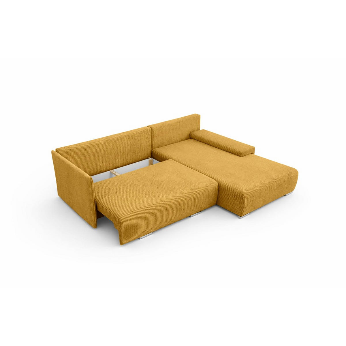 ECKSOFA L-Form Schlaffunktion Livorno Cord-Stoff Gelb Rechts - Chromfarben/Gelb, Holz/Kunststoff (246/188cm) - Kaiser Möbel