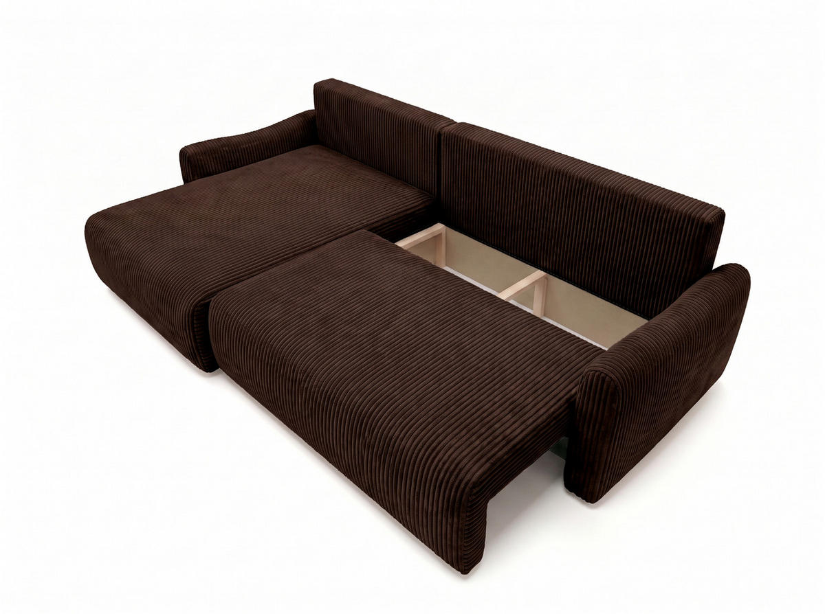 ECKSOFA Mit Schlaffunktion, Cordstoff Poso, Braun, Links, JAPANDI - Braun, Holz (262/145cm) - Kaiser Möbel