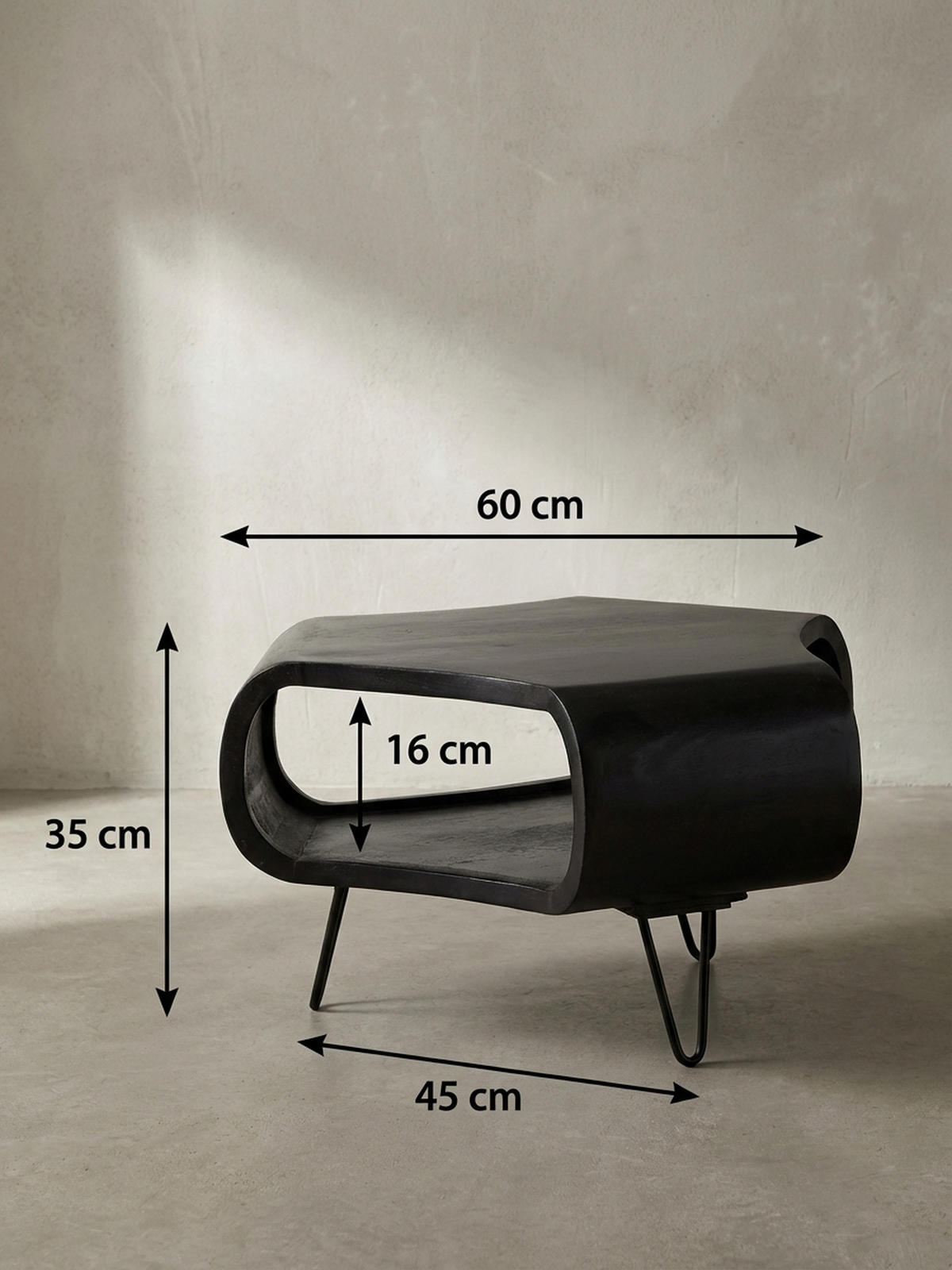 COUCHTISCH Schwarz Massivholz Mango mit Stauraum 60x60x35 cm Haarnadelbeine - Schwarz, Holz/Metall (60/60/35cm) - KADIMA DESIGN