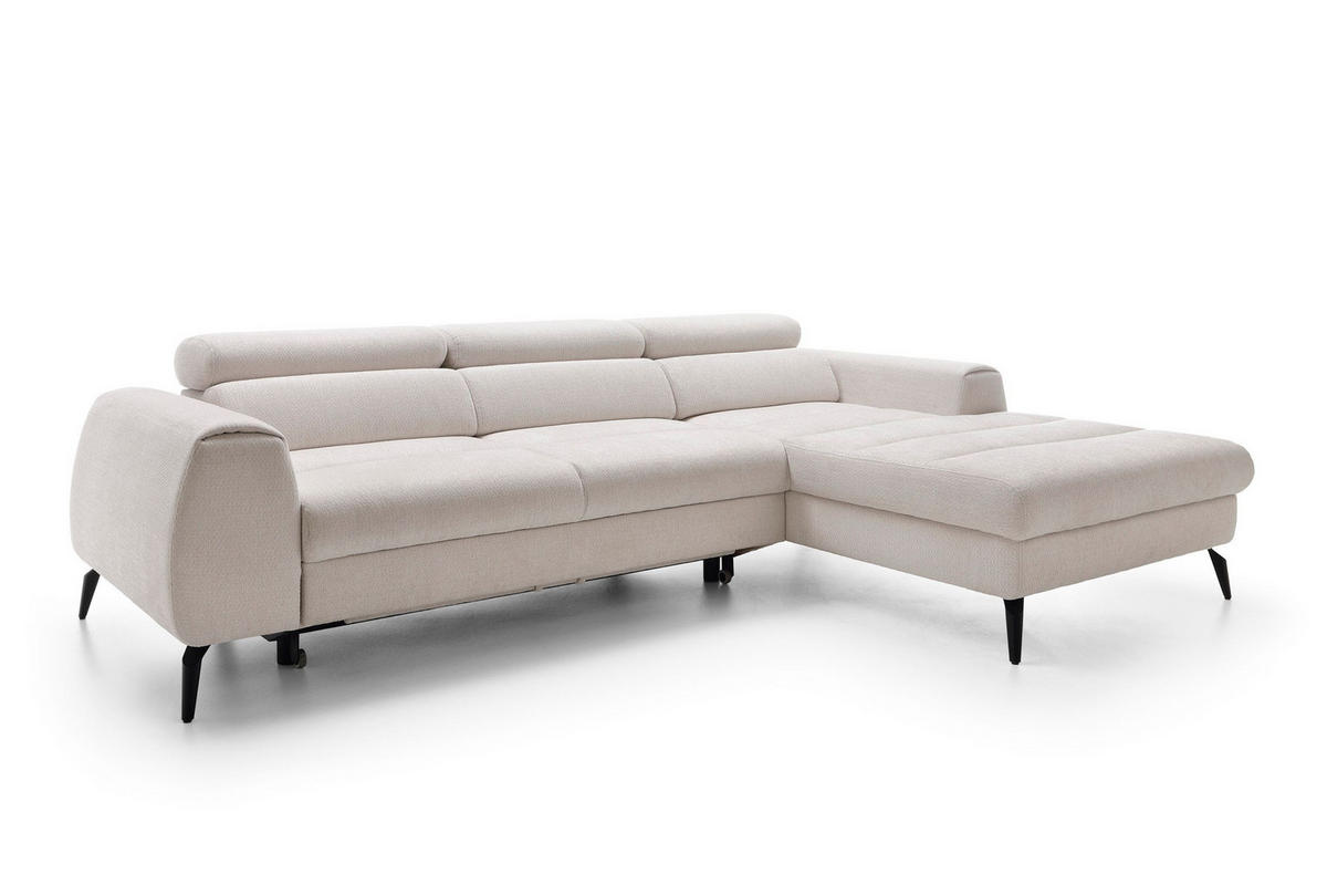 ECKSOFA NOTE Creme Chenille mit Schlaffunktion - Creme, Holz (270/184cm) - MASSENO